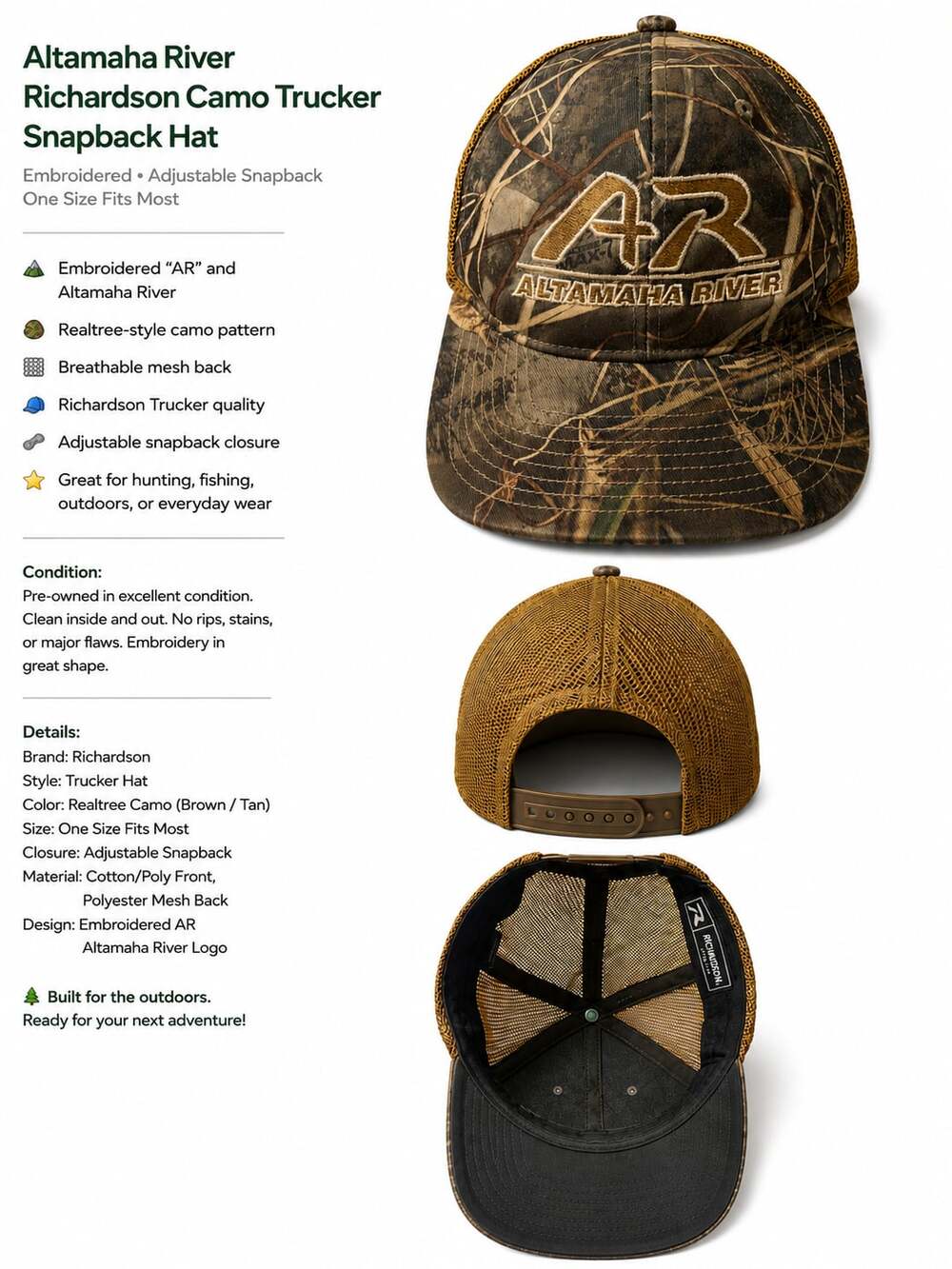 Altamaha River Richardson Camo Trucker Snapback Hat